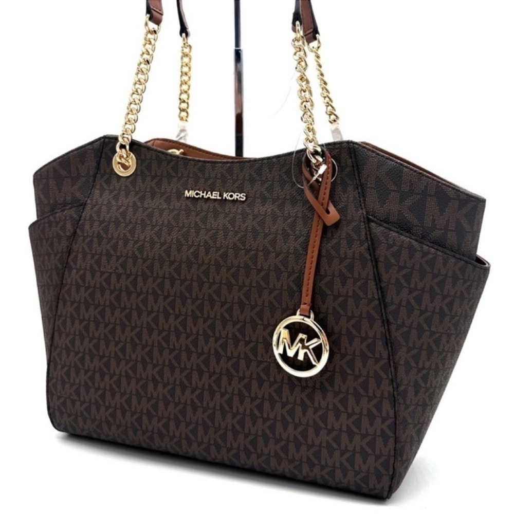 Michael Kors Large Jet Set Travel Chain Shoulder Bag Brown - Picture 3 of 12